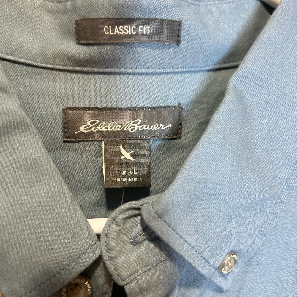 New Men’s Eddie Bauer Shirt Size Large Y2K Outdoors Blue Denim Cowboy Preppy - Picture 3 of 14